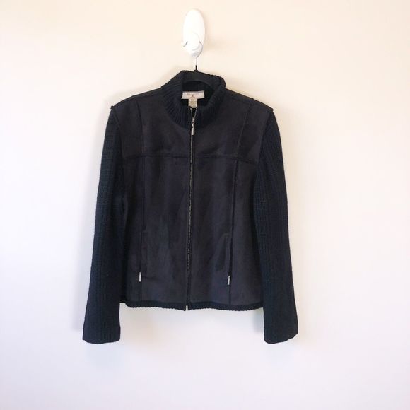Real Clothes Petite Black Faux Suede Zip Up Jacket Sweater Stretch Petite XL - Picture 1 of 9